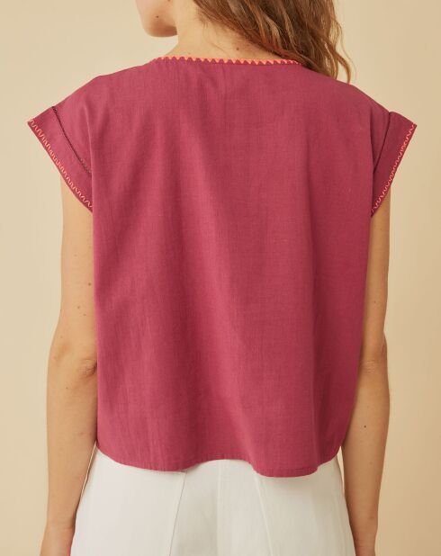 Top brodé Mexico imprimé cassis