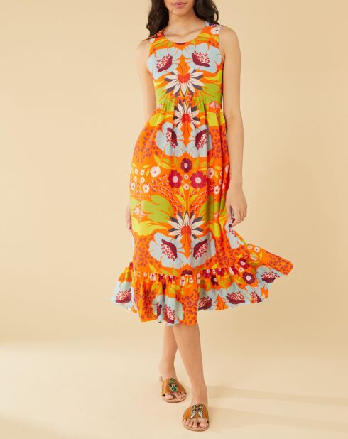 Mexico halterjurk met oranje print