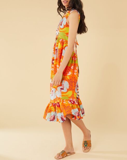 Mexico halterjurk met oranje print