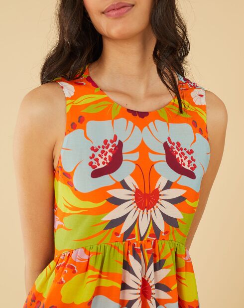 Mexico halterjurk met oranje print