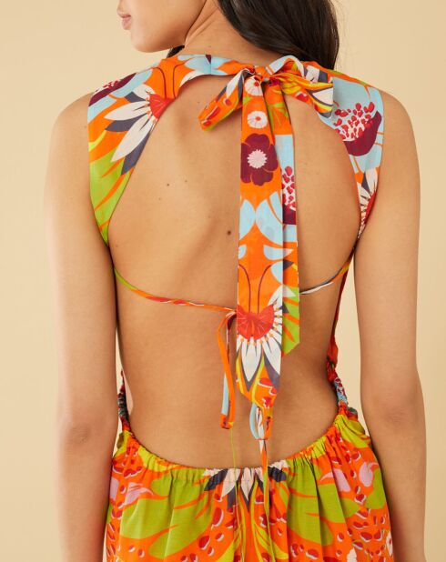 Mexico halterjurk met oranje print