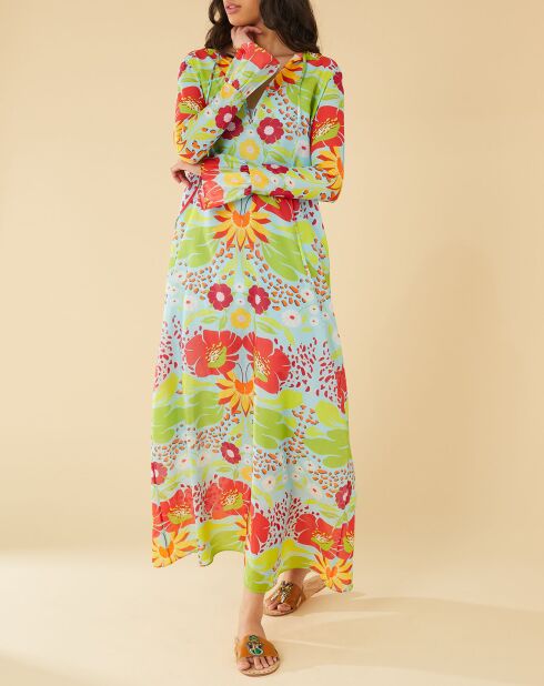 Robe longue Mexico imprimée bleue