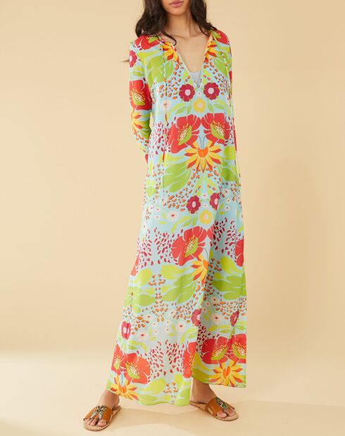 Robe longue Mexico imprimée bleue