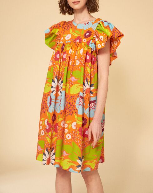 Orangefarbenes Kleid mit Aufdruck Mexiko