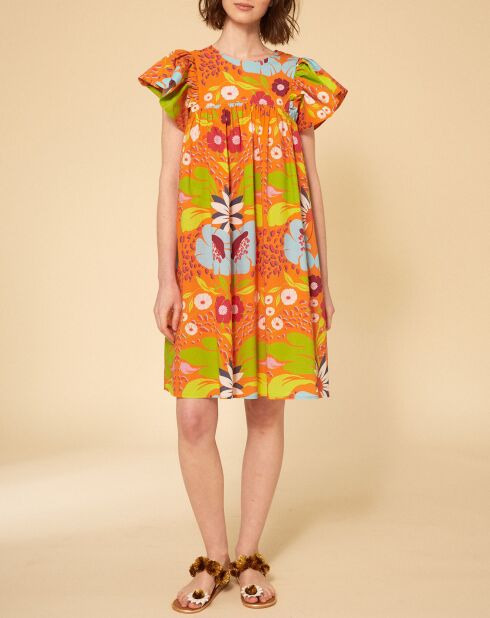 Orangefarbenes Kleid mit Aufdruck Mexiko