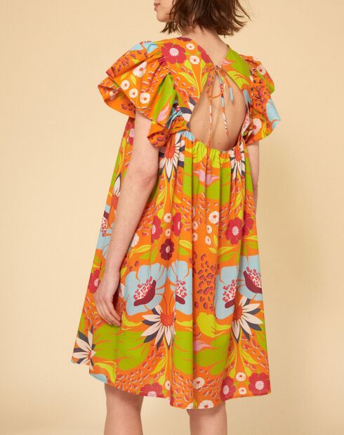 Orangefarbenes Kleid mit Aufdruck Mexiko