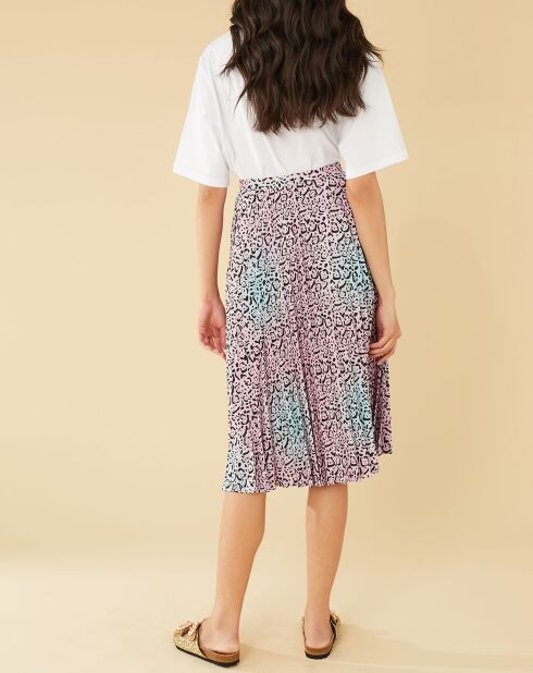 Jupe midi plissée panthère  bleu/rose