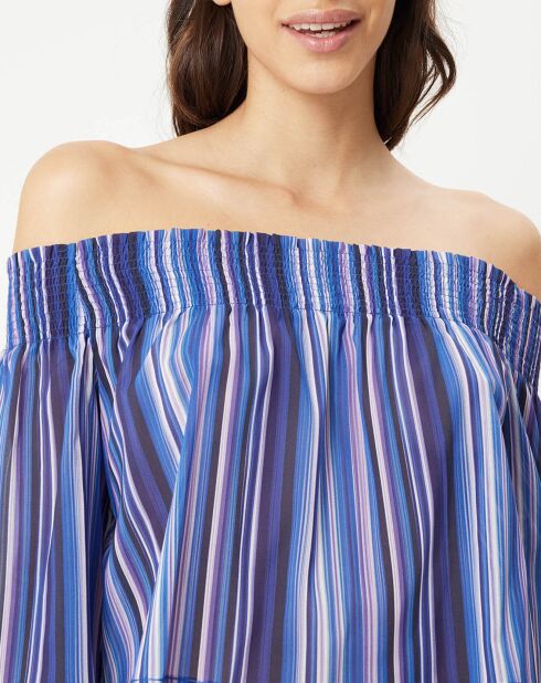 Top Floral Rhapsody à rayures bleu azur