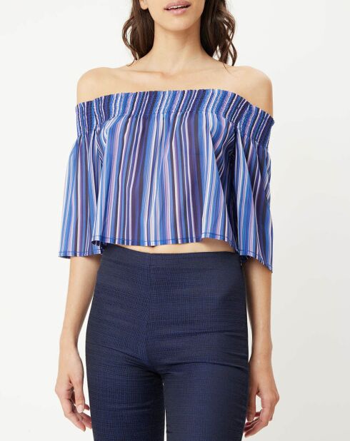 Top Floral Rhapsody à rayures bleu azur