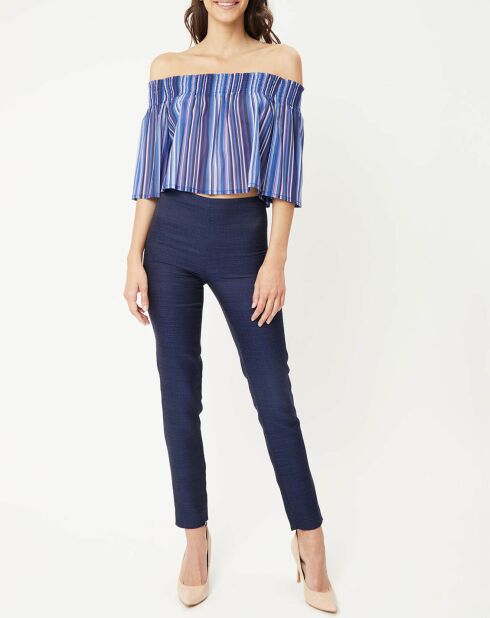 Top Floral Rhapsody à rayures bleu azur