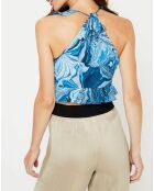 Top en Soie mélangée Retro Tide  imprimé bleu