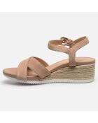 Sandales en Velours de Cuir Ischia beiges - Talon 5,5 cm