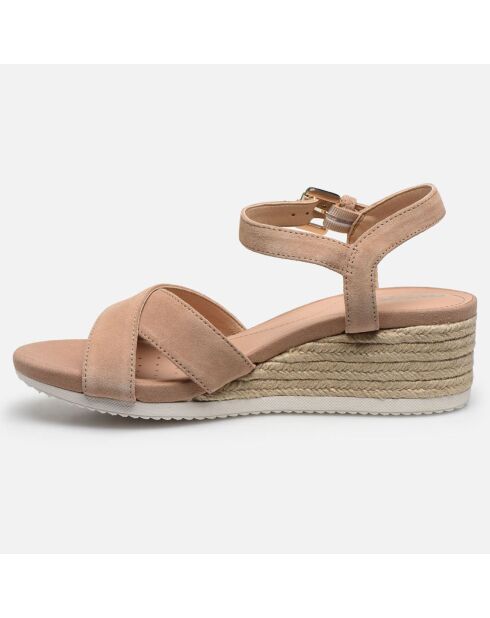 Sandales en Velours de Cuir Ischia beiges - Talon 5,5 cm