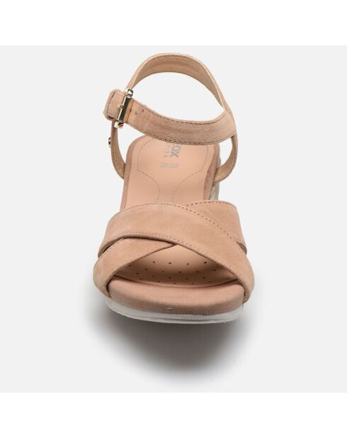 Sandales en Velours de Cuir Ischia beiges - Talon 5,5 cm
