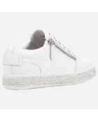 Baskets en Cuir Leelu avec strass blanches