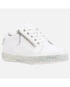 Baskets en Cuir Leelu avec strass blanches