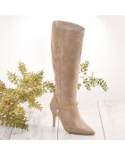 Bottes en Velours Cuir Camelia beiges - Talon 9 cm