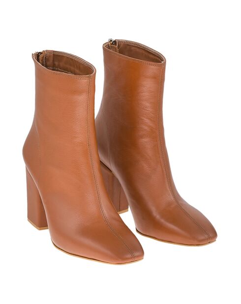 Bottines en Cuir Karla marron - Talon 9 cm