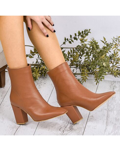 Bottines en Cuir Karla marron - Talon 9 cm