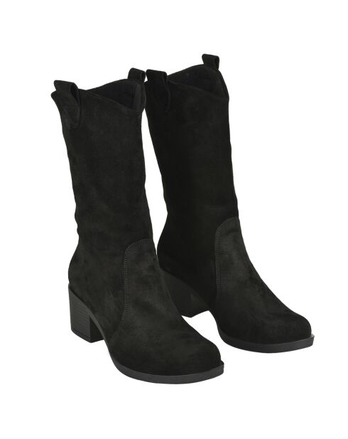 Bottes en Velours de Cuir Marina noires - Talon 5 cm