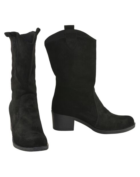 Bottes en Velours de Cuir Marina noires - Talon 5 cm