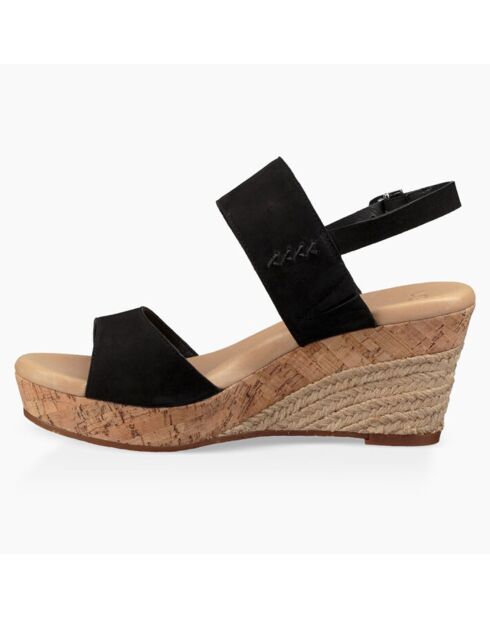 Sandales compensées en Velours de Cuir Elena noires - Talon 7.6 cm