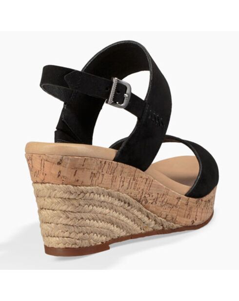 Sandales compensées en Velours de Cuir Elena noires - Talon 7.6 cm