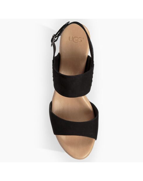 Sandales compensées en Velours de Cuir Elena noires - Talon 7.6 cm