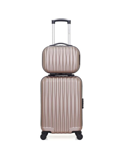 Valise + Vanity 4 roues simples Volga-H 30/50 cm rose doré