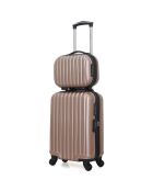 Valise + Vanity 4 roues simples Volga-H 30/50 cm rose doré