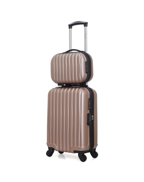 Valise + Vanity 4 roues simples Volga-H 30/50 cm rose doré