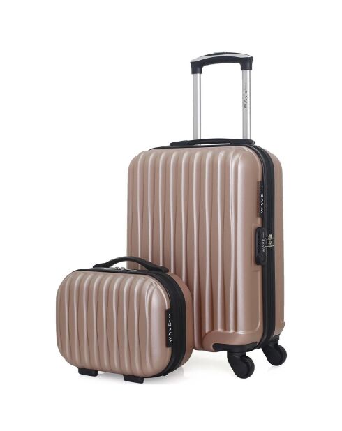 Valise + Vanity 4 roues simples Volga-H 30/50 cm rose doré