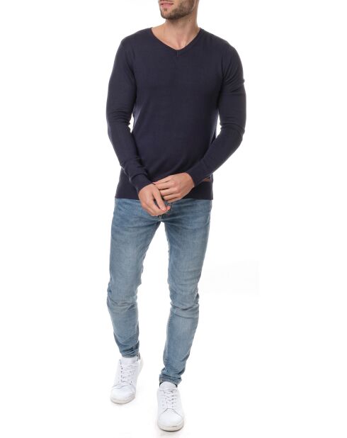 Pull col V Nohlan bleu marine