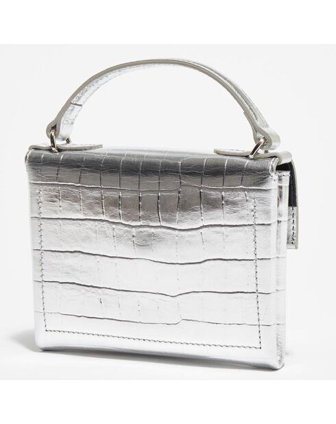 Petit sac à main en Cuir croco Mignon Shiny argenté 17x12x3 cm