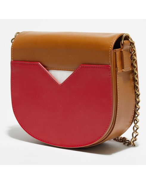 Petit sac bandoulière en Cuir Suzy camel/rouge - 17.5x15x5.5 cm