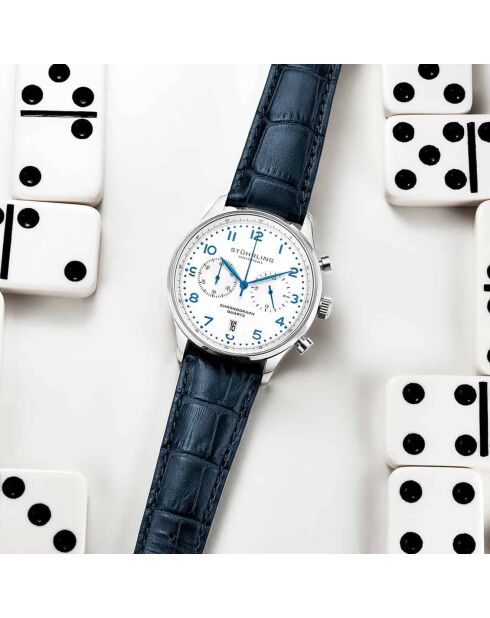 Montre Homme en Cuir Quartz Monaco bleue