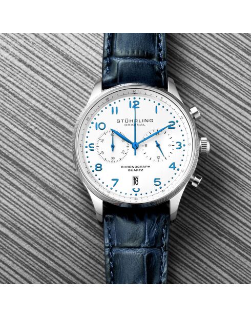 Montre Homme en Cuir Quartz Monaco bleue
