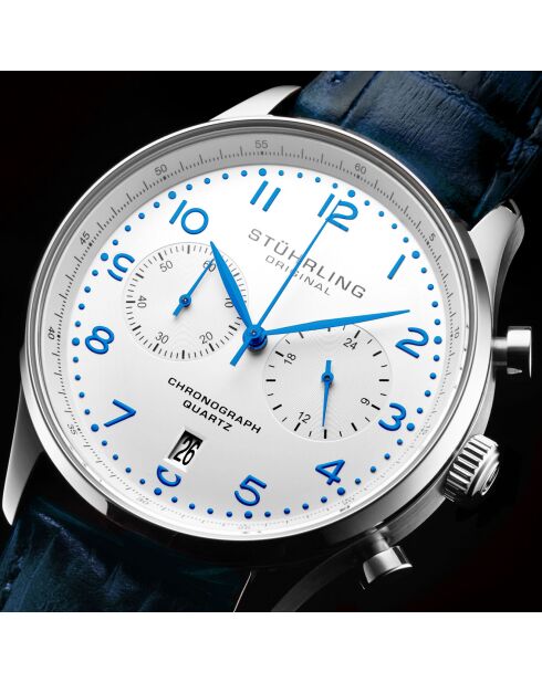 Montre Homme en Cuir Quartz Monaco bleue