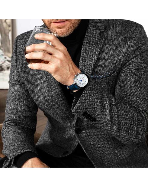 Montre Homme en Cuir Quartz Monaco bleue