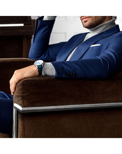 Montre Homme en Cuir Quartz Monaco bleue