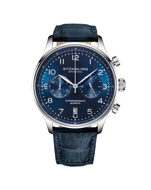 Montre Homme en Cuir Quartz Monaco bleue
