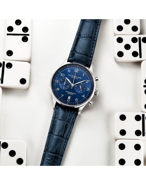 Montre Homme en Cuir Quartz Monaco bleue