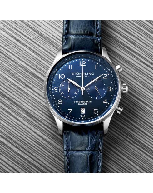 Montre Homme en Cuir Quartz Monaco bleue