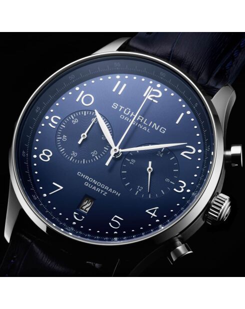 Montre Homme en Cuir Quartz Monaco bleue