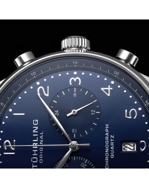 Montre Homme en Cuir Quartz Monaco bleue