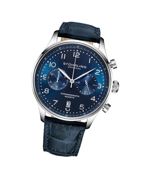 Montre Homme en Cuir Quartz Monaco bleue