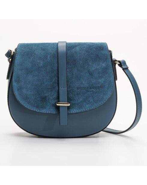 Sac bandoulière en Cuir Amel bleu canard - 22.5x18.5x6 cm