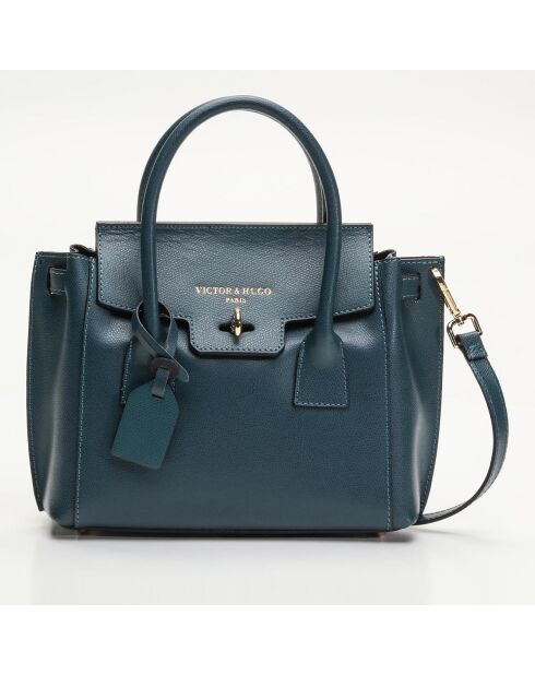 Sac à main en Cuir Jeny bleu canard - 25x19x7 cm