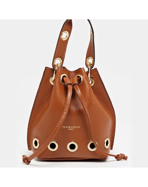 Sac seau en Cuir Venus camel - 15x18x9 cm