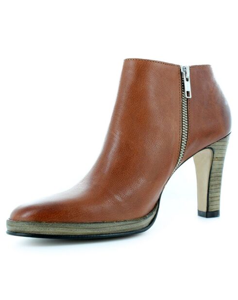 Bottines en Cuir Puzzle camel - Talon 10 cm